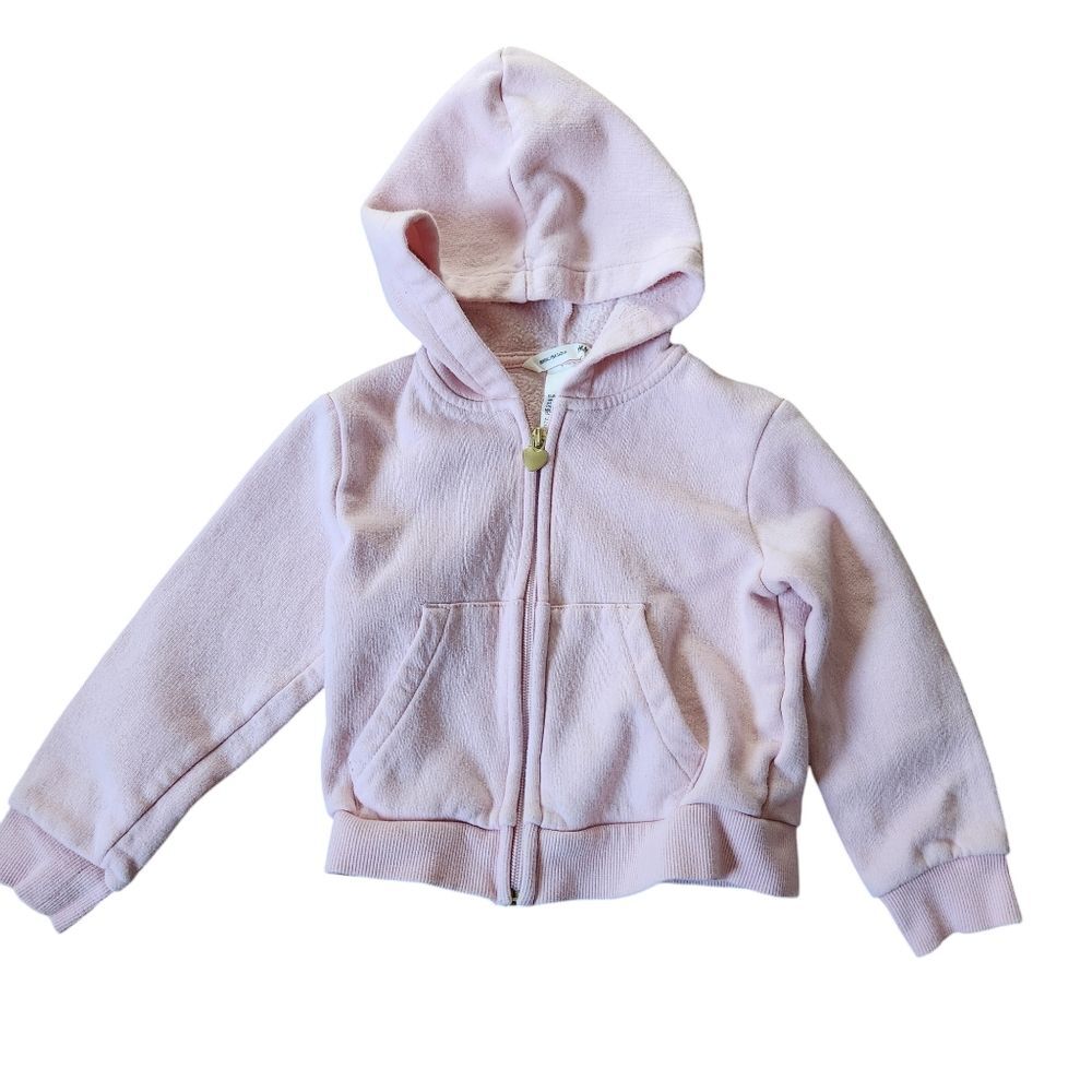 H&M Girls Pink Zip-up Hoodie Size 3/4T Gold Heart Zipper Pull